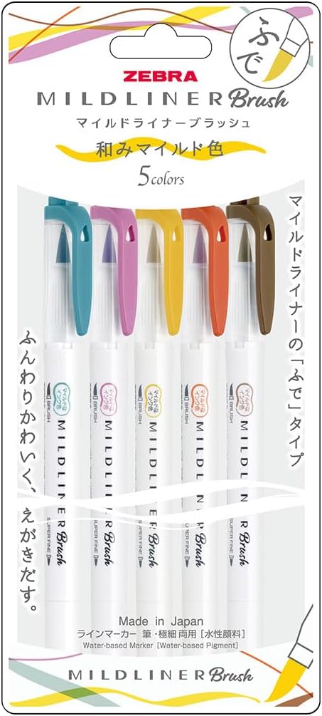 Mildliner Brush Conjunto com 5 Cores Marca-Texto