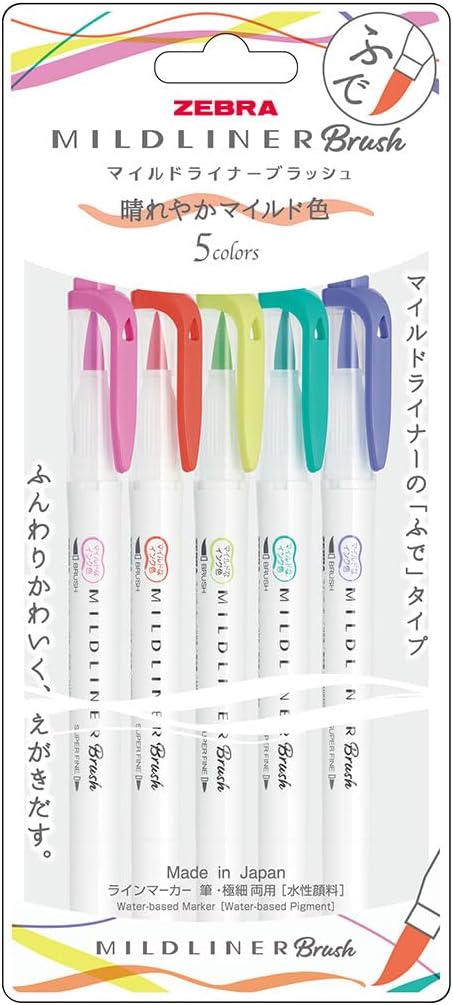 Mildliner Brush Conjunto com 5 Cores Marca-Texto
