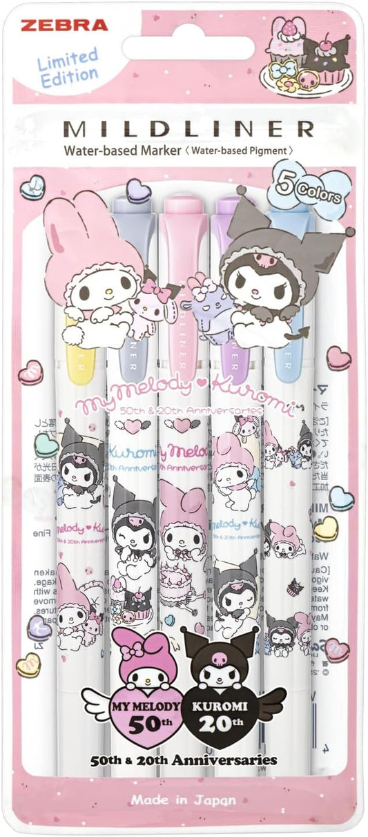 Zebra Mildliner My Melody 50th Anniversary c/ 5 Cores Edição Limitada