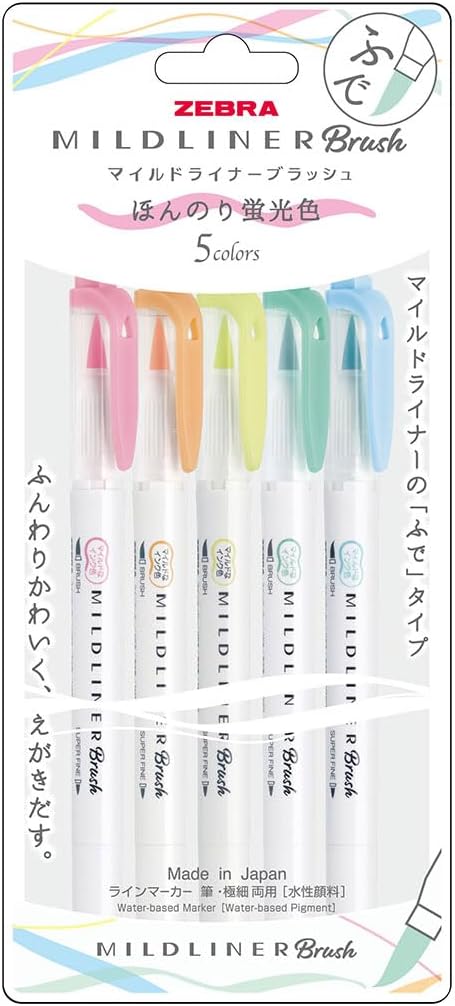 Mildliner Brush Conjunto com 5 Cores Marca-Texto